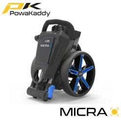 Powakaddy Micra Push Trolley -Accessories Shop Powakaddy Micra Push Black Blue Folded Angled